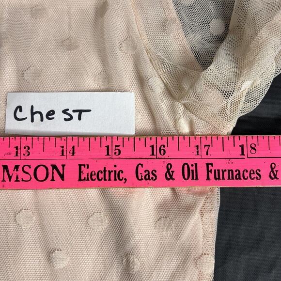 Shannon Ford New York 3/4 Sleeve Size L Blouse Sheer Polka Dot Pink Asymmetrical - Picture 5 of 7